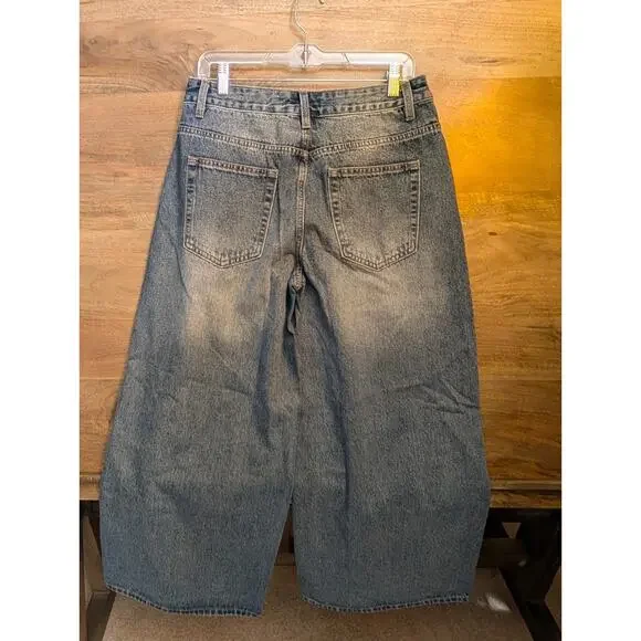 Edikted Jeans Womens Medium Blue Denim Casual Mid-Rise Flat Front Wide Leg NWT - Picture 2 of 3